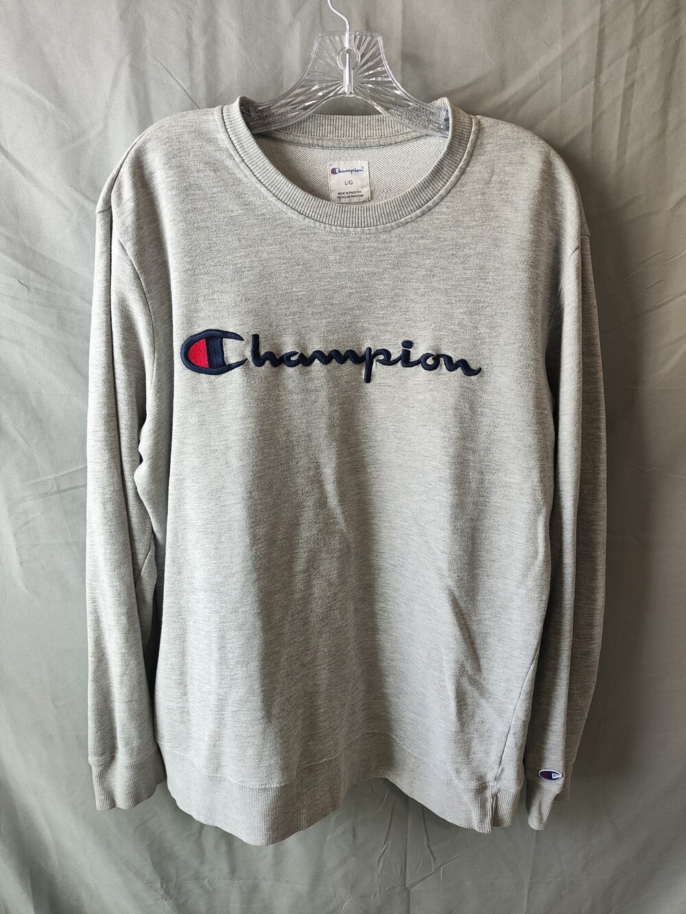 Champion Sweatshirt Mens Large Gray Crewneck Pullover Embroidered Logo Casual